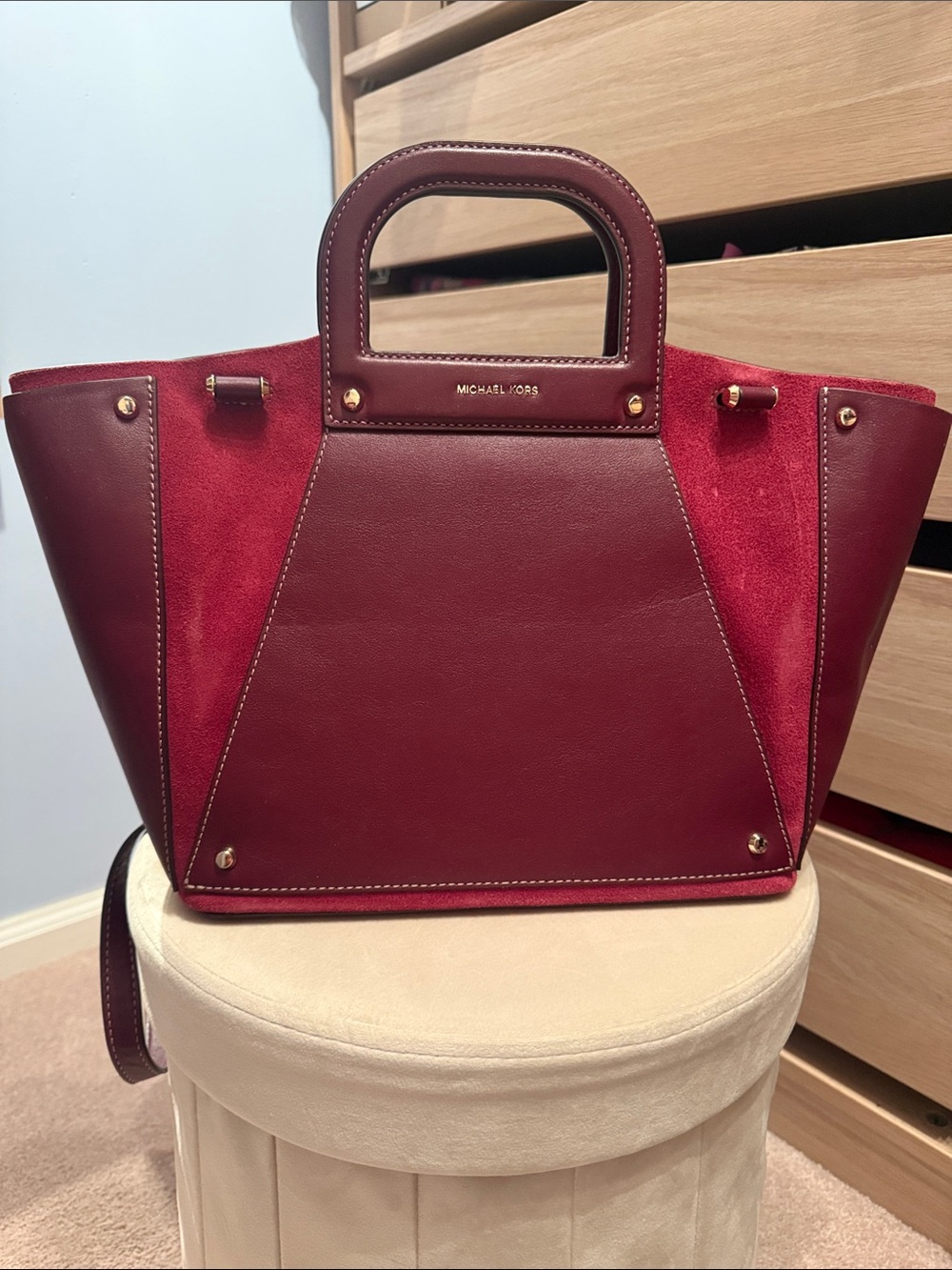 Michael Kors Wine Red Suede & Leather Tote